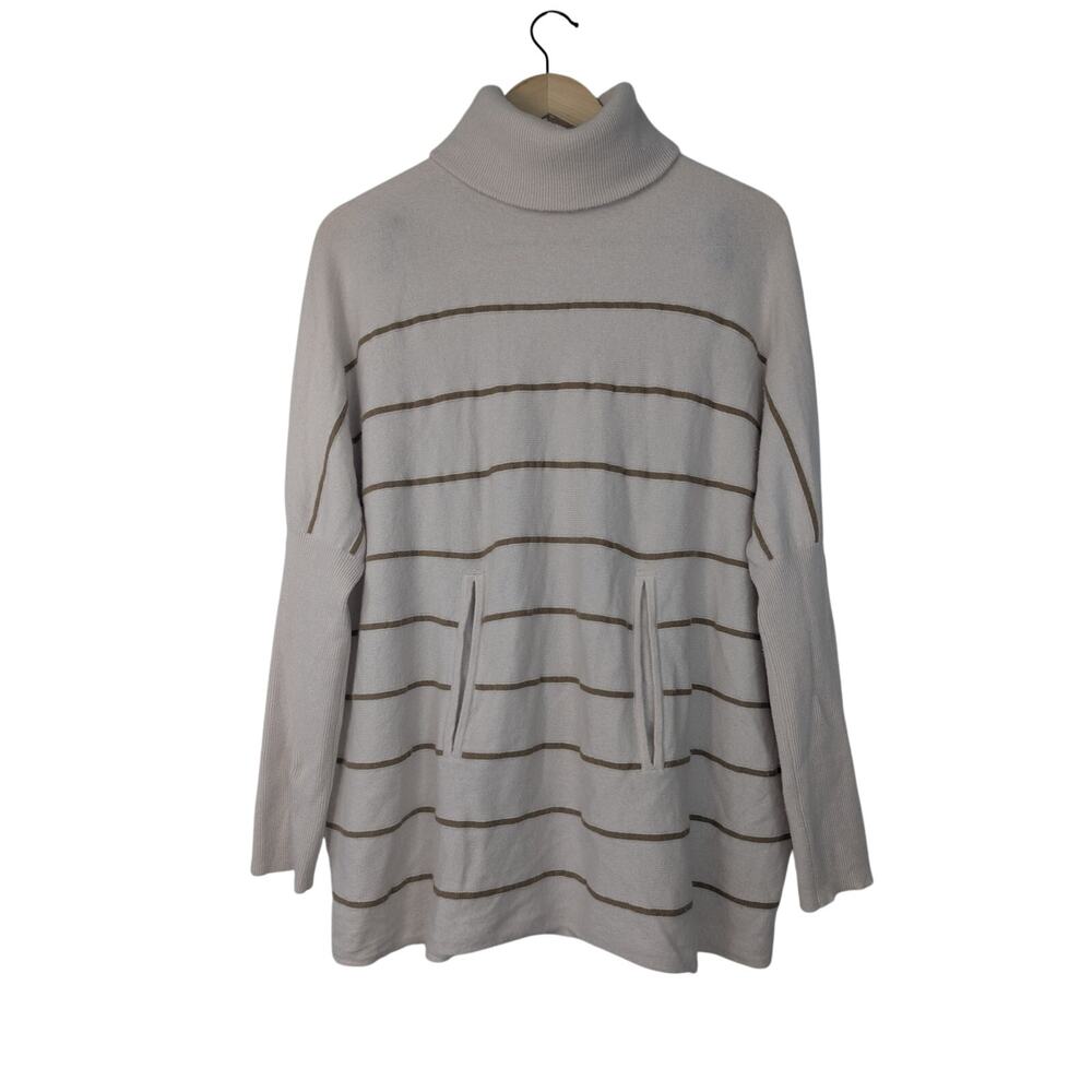 Garnet Hill Oversized Wool Cashmere Blend Striped Turtleneck Sweater